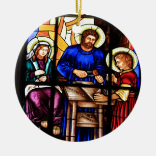 Jesus the carpenter stained glass window ceramic ornament