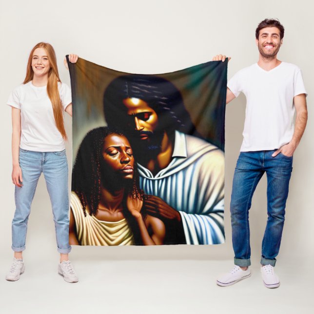 Jesus the Comforter Christian Fleece Blanket (In Situ)