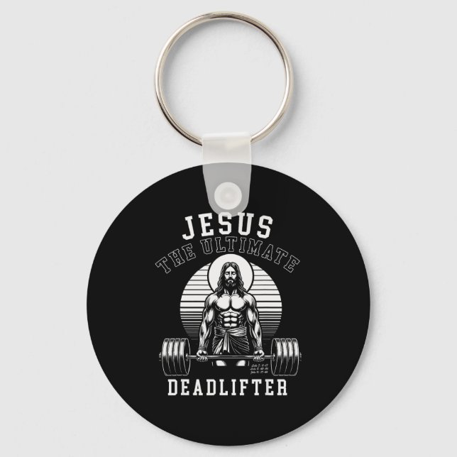 Jesus The Deadlifter - Jesus Deadlifting Christian Key Ring (Front)