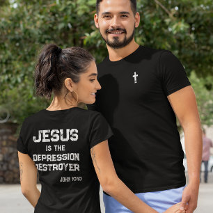 Jesus the Depression Destroyer Cross Bible Grunge T-Shirt