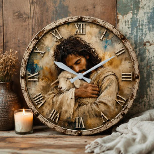 Jesus the Good Shepherd Christian Bible Art Large Clock