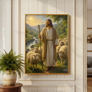 Jesus the Good Shepherd in Golden Valley Poster