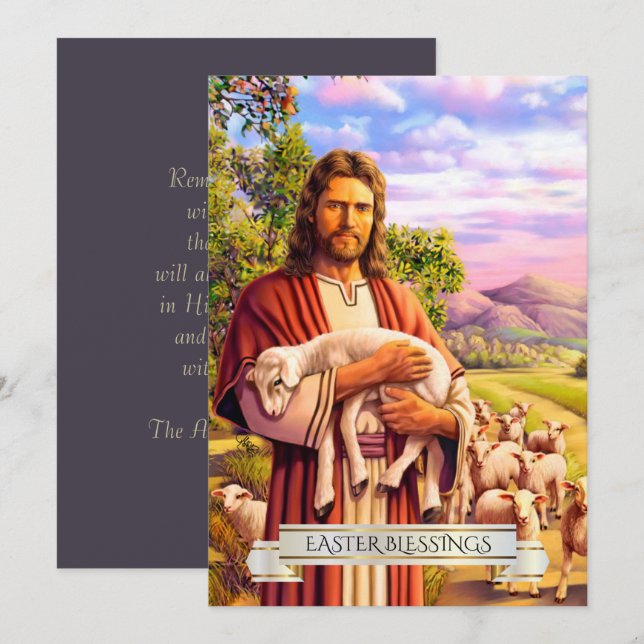 Jesus The Good Shepherd Painting Easter Cards (Front/Back)