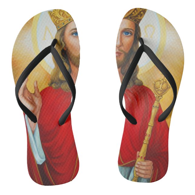 Jesus The King Blessing Sacred Heart of Jesus Thongs (Footbed)