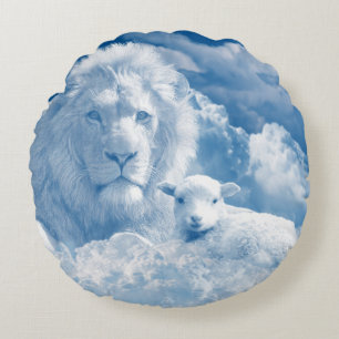 JESUS THE LAMB AND JESUS THE LION ROUND CUSHION
