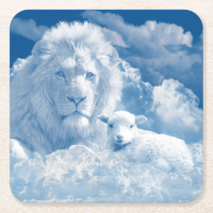 JESUS THE LAMB AND JESUS THE LION SQUARE PAPER COASTER