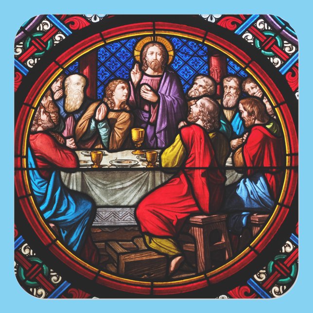 Jesus The Last Supper Colourful Stained Glass Square Sticker (Creator Uploaded)