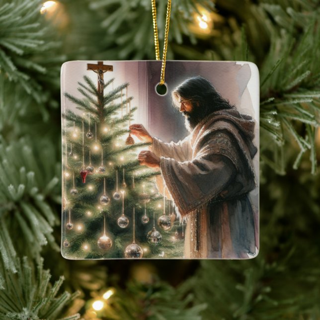 Jesus the Messiah Decorating Christmas Tree Ceramic Ornament (Tree)