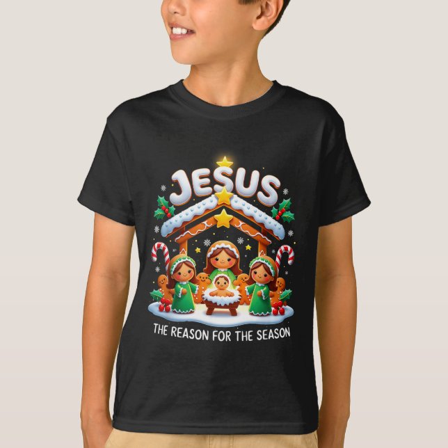 Jesus The Reason For Season Gingerbread Christmas  T-Shirt (Front)