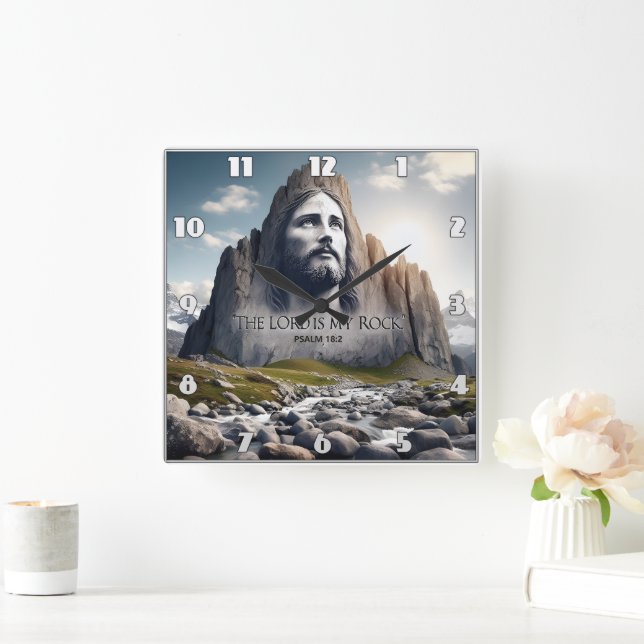 Jesus the Rock of Ages Square Wall Clock (Home)