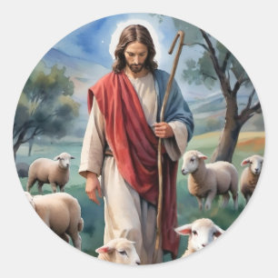 Jesus the shepherd classic round sticker