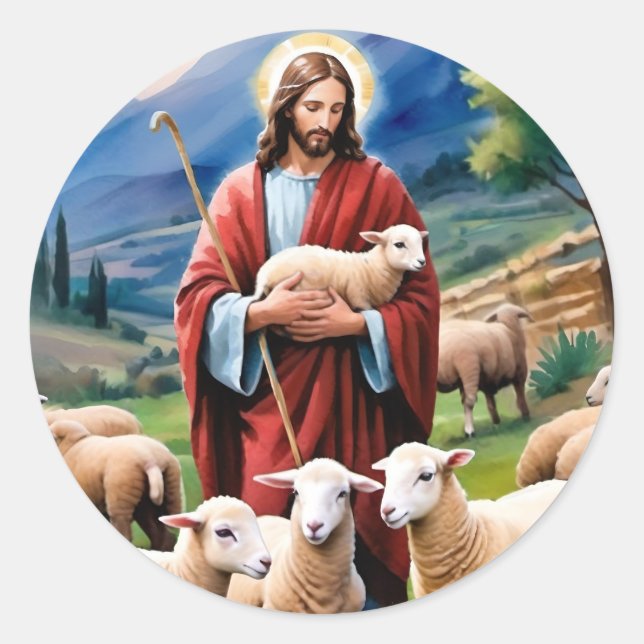 Jesus the shepherd classic round sticker (Front)