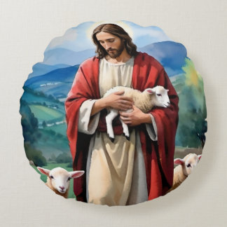 Jesus the shepherd round cushion