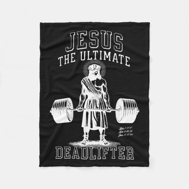 Jesus The Ultimate Deadlifter - Jesus Deadlifting  Fleece Blanket (Front)