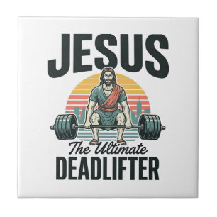 Jesus The Ultimate Deadlifter Vintage Ceramic Tile