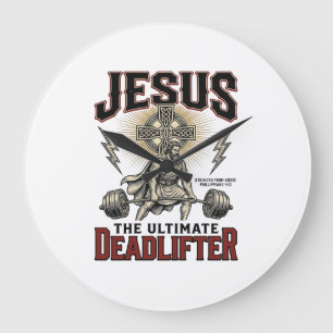 Jesus The Ultimate Deadlifter Vintage Christian Sh Large Clock