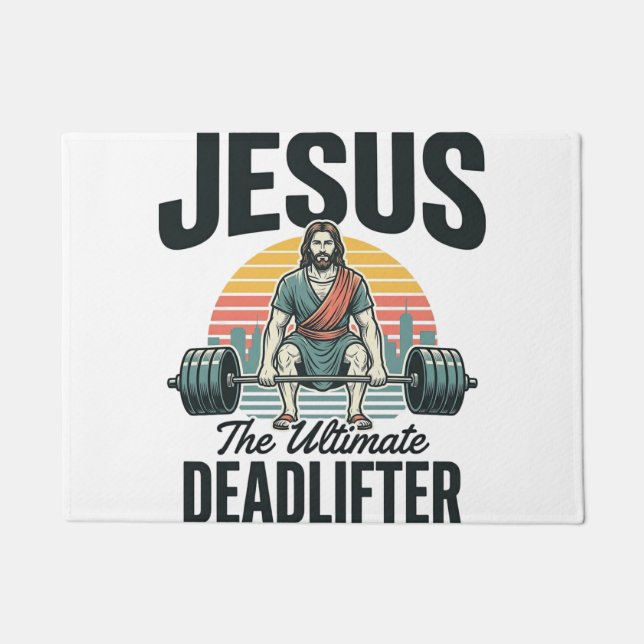 Jesus The Ultimate Deadlifter Vintage Doormat (Front)