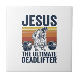 Jesus The Ultimate Deadlifter Vintage Gym Shirt_1 Ceramic Tile