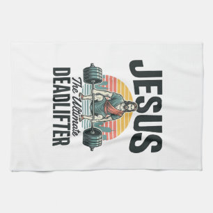 Jesus The Ultimate Deadlifter Vintage Tea Towel