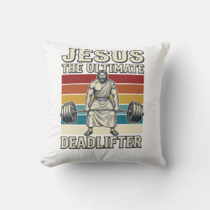Jesus The Ultimate Deadlifter Vintage Vector Desig Cushion