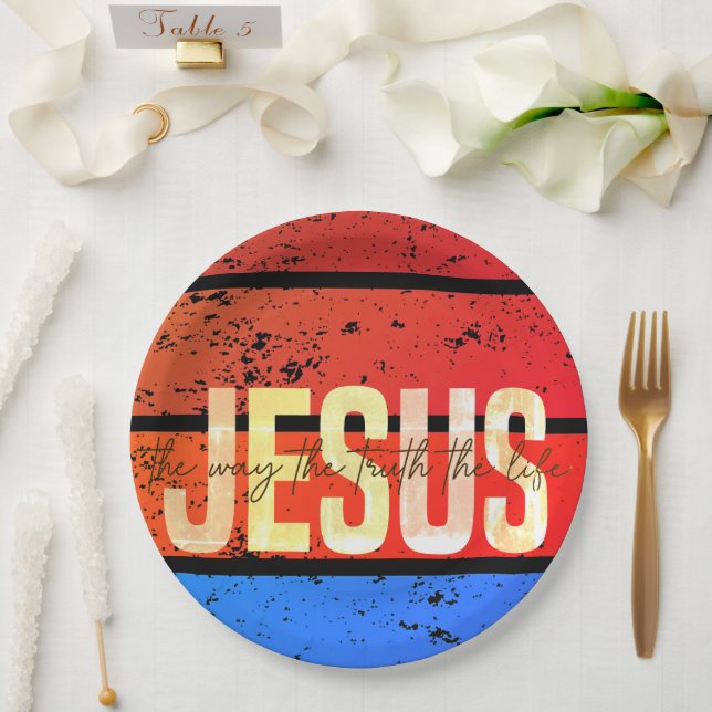 Jesus, The Way, The Truth, The Life Retro Sunset Paper Plate (Wedding)