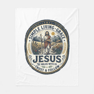 Jesus Tiny House Slow Living Vintage Fleece Blanket