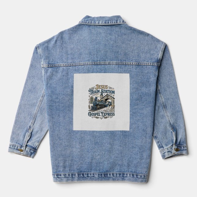 Jesus Train Station Gospel Express Jesus Train Sta Denim Jacket (Back)