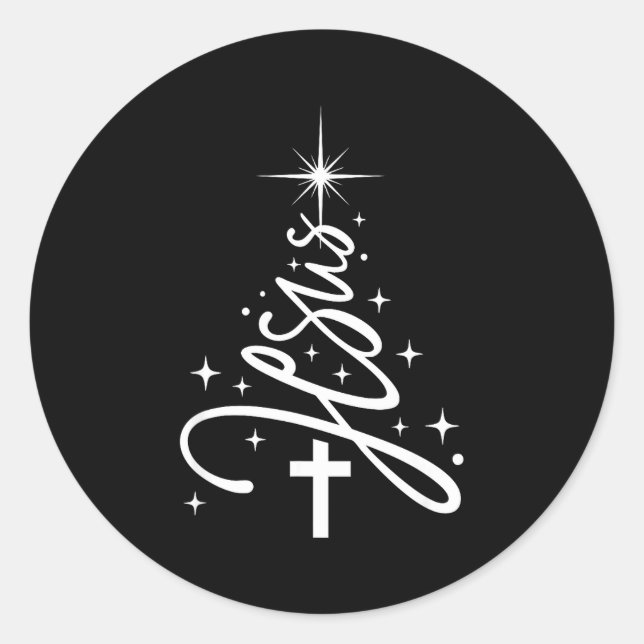 Jesus Tree Christian Christmas Faith Snowflakes Cr Classic Round Sticker (Front)