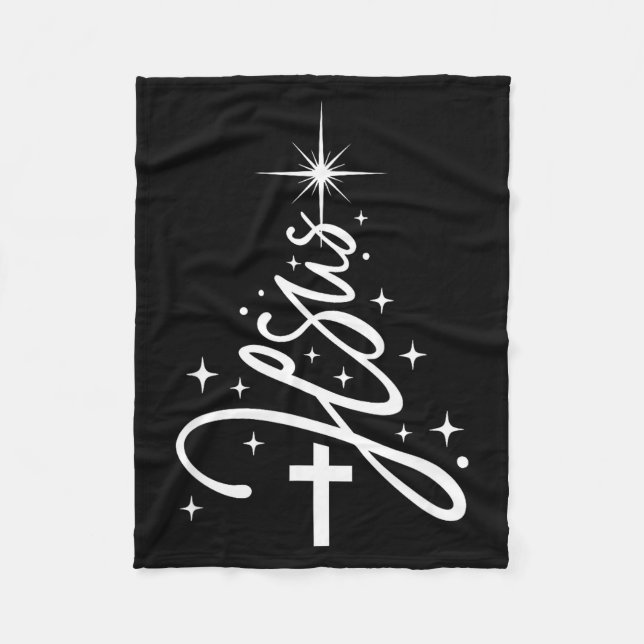 Jesus Tree Christian Christmas Faith Snowflakes Cr Fleece Blanket (Front)
