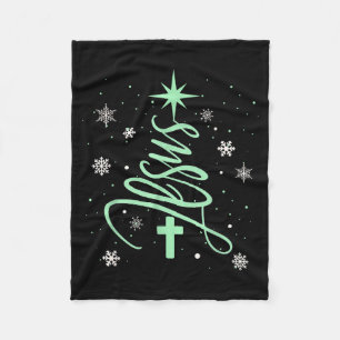 Jesus Tree Christian Christmas Faith Snowflakes Cr Fleece Blanket