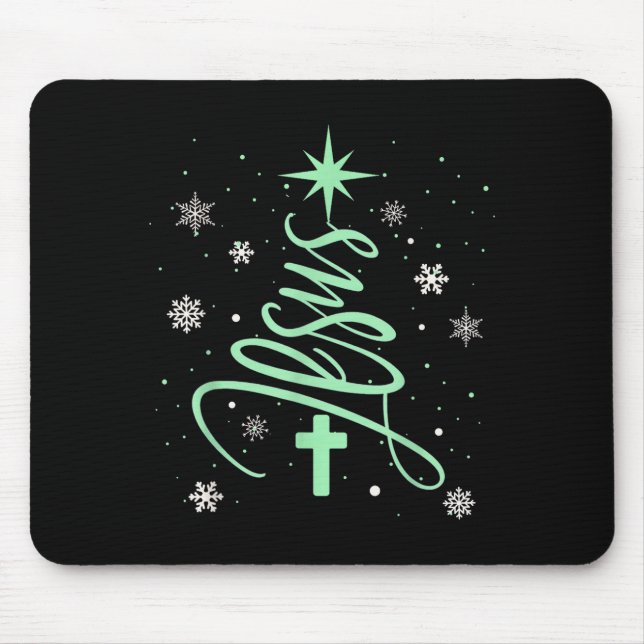 Jesus Tree Christian Christmas Faith Snowflakes Cr Mouse Pad (Front)
