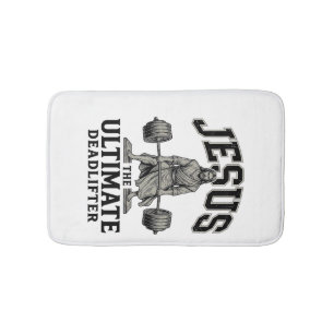Jesus Ultimate Deadlifter Vintage Gym Shirt Design Bath Mat