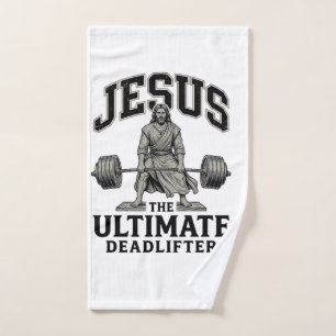 Jesus Ultimate Deadlifter Vintage Gym Shirt Design Hand Towel
