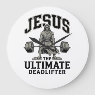 Jesus Ultimate Deadlifter Vintage Gym Shirt Design Large Clock