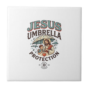 Jesus Umbrella Protection Jesus Umbrella Protectio Ceramic Tile