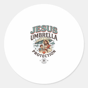 Jesus Umbrella Protection Jesus Umbrella Protectio Classic Round Sticker