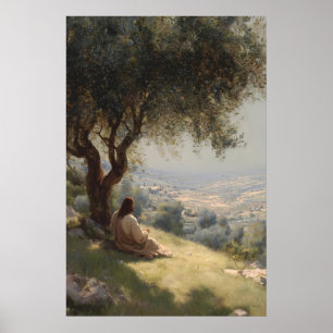 Jesus under Mustard Tree Bible Art Christian Art  Poster