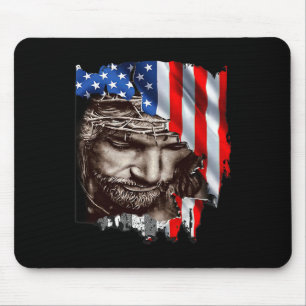 Jesus Usa Flag 4th Of July Independence Day Patrio Mouse Pad
