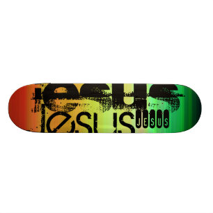 Jesus; Vibrant Green, Orange, & Yellow Skateboard