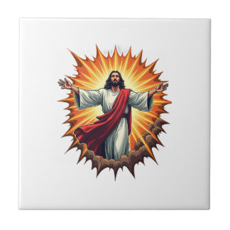 Jesus Victory Burst Vintage Engraving Shirt Ceramic Tile