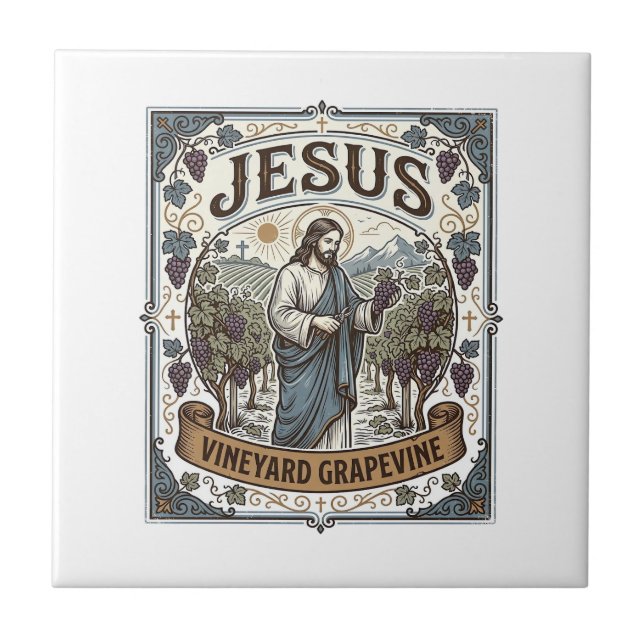 Jesus Vineyard Grapevine Jesus Vineyard Grapevine  Ceramic Tile (Front)