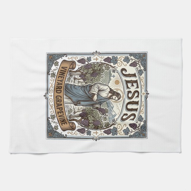 Jesus Vineyard Grapevine Jesus Vineyard Grapevine  Tea Towel (Horizontal)
