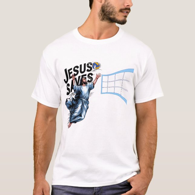 Jesus Volleyball Saves Funny Christian Faith   T-Shirt (Front)