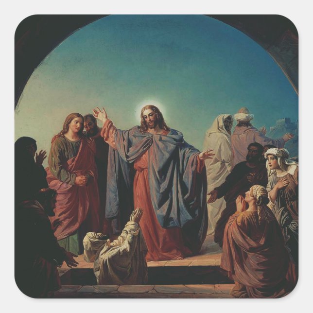 Jesus Wakes Lazarus by Robert Wilhelm Ekman  Square Sticker (Front)