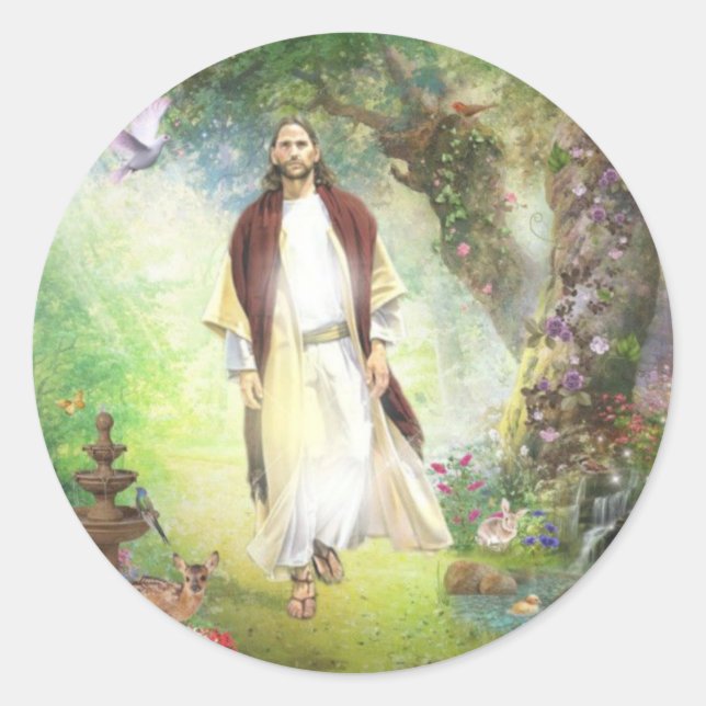 Jesus Walking In The Garden Of Gethsemane Classic Round Sticker (Front)