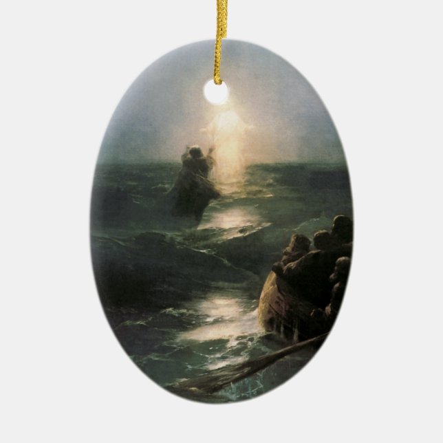 Jesus Walking on Stormy Seas Ceramic Ornament (Front)
