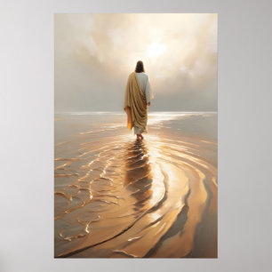 Jesus Walking on Water Art Christian Art Painting Poster