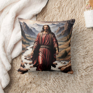 Jesus Walking on Water in a Peaceful Setting Cushion