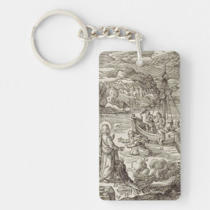 Jesus walking on water key ring