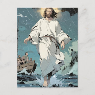 Jesus Walking on Water Postcard – Faith Courage